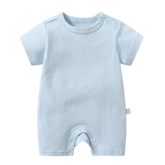 Sopiago Baby Boy Girl Short Sleeve Romper Unisex Cotton Solid Outfits Boy Girl Jumpsuits Soft Summer Clothes Light Blue,3-6 Months