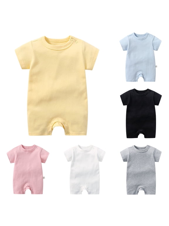 Baby Boy Girl Short Sleeve Romper Unisex Cotton Solid Outfits Boy Girl Jumpsuits Soft Summer Clothes Yellow,18-24 Months