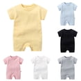 thumbnail image 1 of Sopiago Baby Boy Girl Short Sleeve Romper Unisex Cotton Solid Outfits Boy Girl Jumpsuits Soft Summer Clothes Yellow,9-12 Months, 1 of 4