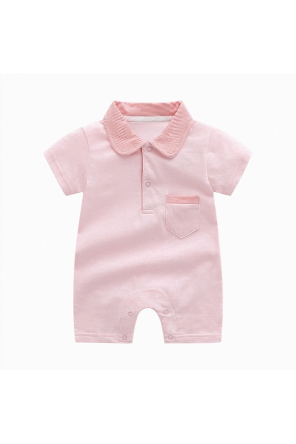 Baby Boy Polo Romper Short Sleeve Solid Bodysuit Jumpsuit Collared Onsies Infant One-Piece Outfit, Size 3-6 Months