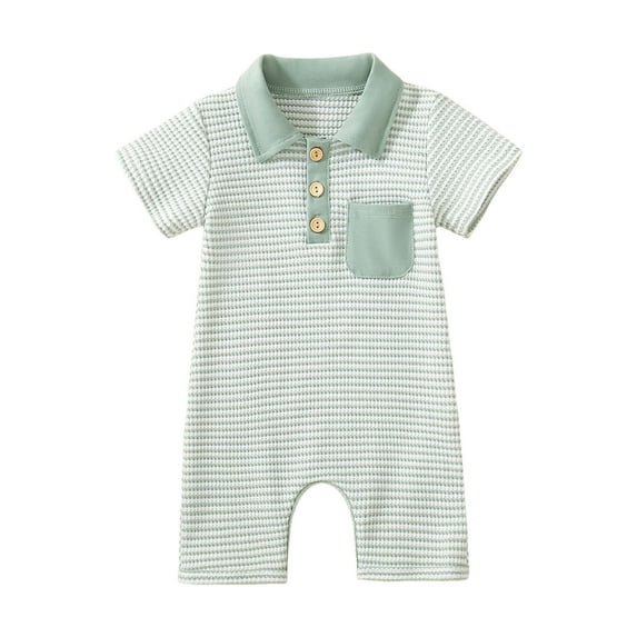 Sopiago Baby Boy Polo Romper Short Sleeve Stripe Print Baby Boy Bodysuit Jumpsuit Collared Onesies One-Piece Outfit (Green,18-24 Months)