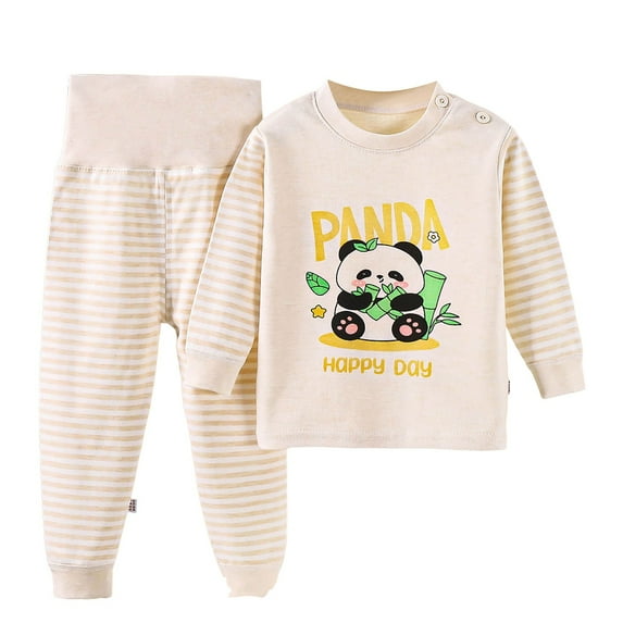 Sopiago Baby Boy Sleepers 2 Piece Cartoon Printed Set Sleepwear Striped Clothes Pajamas for Toddler Girls Light Yellow,0-3 Months