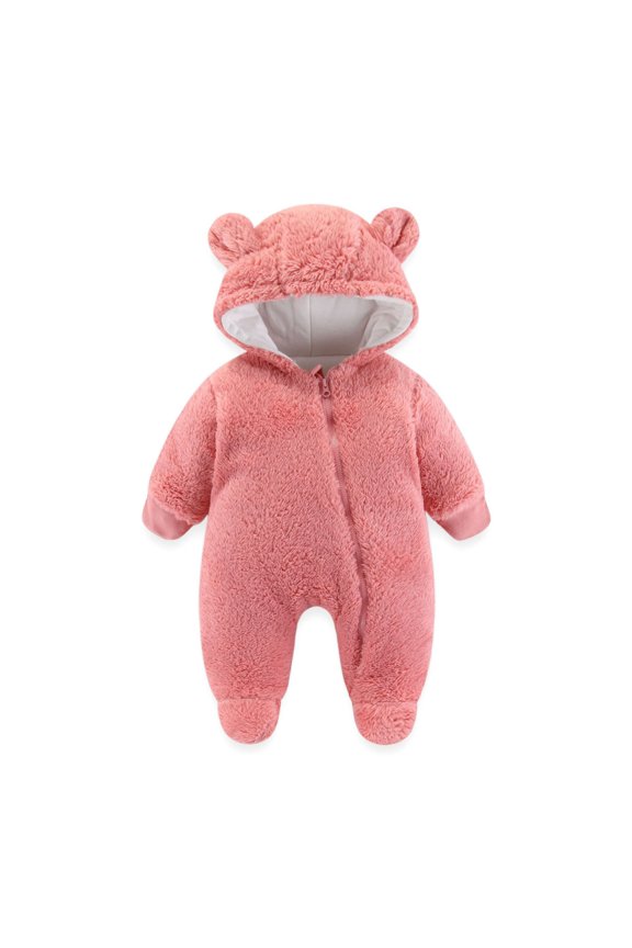 Baby Boy Snowsuit Toddler Girl Winter Jacket Winter Outfit Fleece Hooded Romper Jumpsuit Pink,6-9 Months