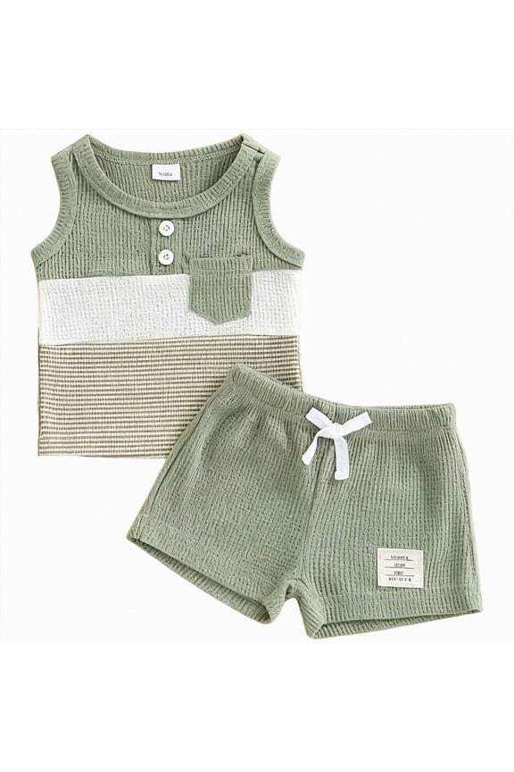 Baby Boy Summer Clothes 2Pcs Outfits Casual Sleeveless Tank Top and Cotton Shorts Set Green,6-9 Months