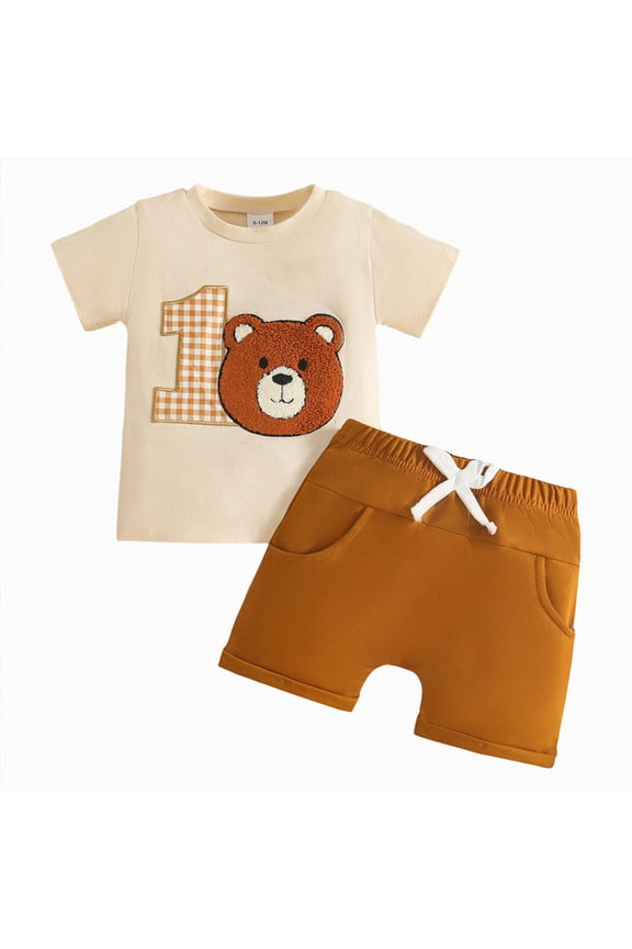 Baby Boy Summer Clothes One Happy Dude 1st Birthday Outfits Smile Cool Short Sets Brown,12-18 Months