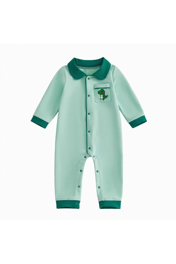 Baby Cotton Romper Jumpsuits Snap Button Down Long Sleeve Footless Sleep and Play Onesie(Green,6-12 Months)