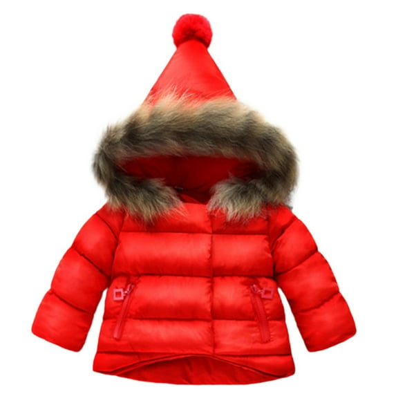 Sopiago Baby Down Jackets for Toddler Boys Girls Winter Warm Puffer Down Coat Kids Cotton Hooded Snowsuit Red,3-4 Years
