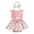 thumbnail image 1 of Sopiago Baby Girl Clothes Romper for Baby Girl Dress Lace Ruffle Sleeveless Summer Outfits with Headband Light Pink,0-3 Months, 1 of 7