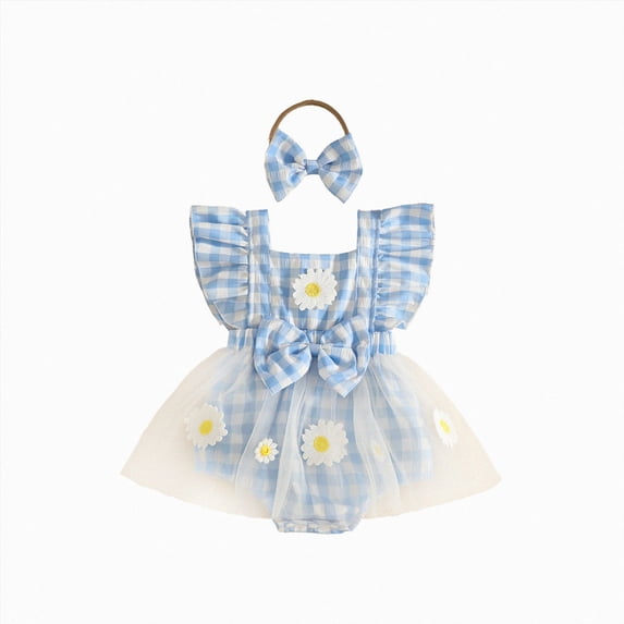 Sopiago Baby Girl Clothes Summer Outfit Newborn Strawberry Bow Ruffle Sleeveless Tulle Romper Dress Cute Infant Onesie Sky Blue,0-3 Months