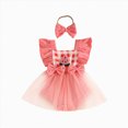 thumbnail image 1 of Sopiago Baby Girl Clothes Summer Outfit Newborn Strawberry Bow Ruffle Sleeveless Tulle Romper Dress Cute Infant Onesie Watermelon Red,3-6 Months, 1 of 6