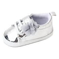 thumbnail image 1 of Sopiago Baby Girl Crib Shoes, Shiny Metallic High Top Sneakers Silver,6-12 Months, 1 of 7