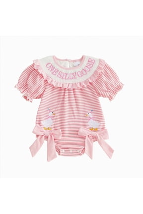 Baby Girl First Birthday Outfit One Silly Goose Bubble Romper Birthday Girl Smocked Onesie Cute Summer Cake Smash Outfit (Red,12-18 Months)