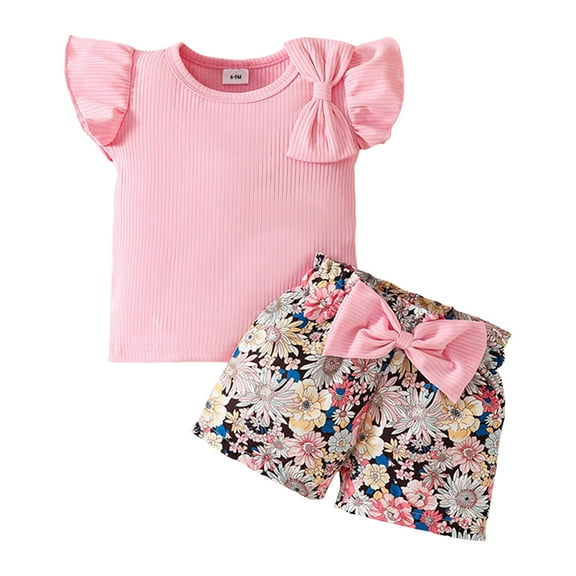 Sopiago Baby Girl Outfit Sets Butterfly Print Shorts and Short Sleeves T-Shirt Tops Toddler Clothes for Girls Light Pink,6-9 Months
