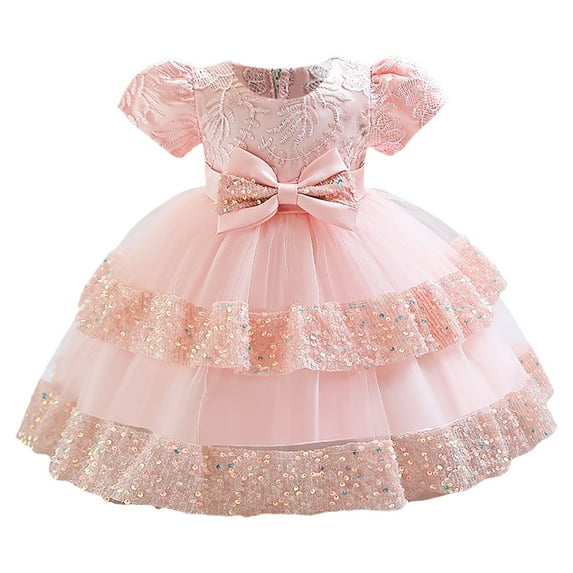 Sopiago Baby Girl Pageant Dress Sequins Princess Dress Toddler Flower Wedding Birthday Party Gown Dresses Light Pink (18-24 Months)