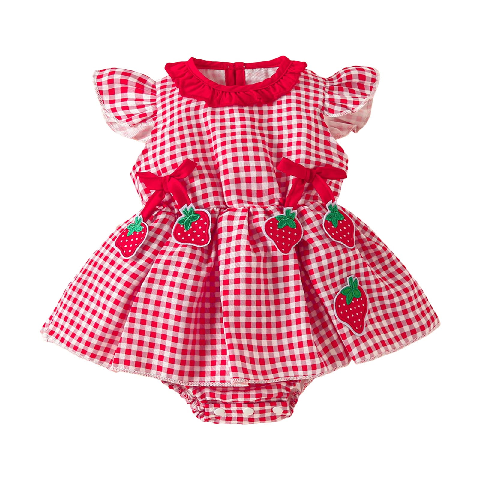Autumn Hot Selling Baby Girls Long Sleeves Red Strawberry Pattern Color Patchwork Rompers