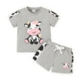 thumbnail image 1 of Sopiago Baby Girl Summer Outfit Cow Print Short Sleeve T Shirt Tops and Stretch Shorts Toddler Girl Clothing Set Grey,9-12 Months, 1 of 7