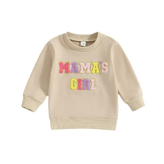 Sopiago Baby Girl Sweatshirt Long Sleeve Ruffle Tops Basic Graphic Print Oversized Sweater Shirts Kid Fall Clothes Beige,18-24 Months