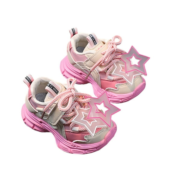 Sopiago Baby Girls' Shoes Lightweight Breathable Sports Shoes Lace Up Cartoon Walking Shoes Fashion Running Shoes for Girls Pink (Toddler/Little kid),11.5