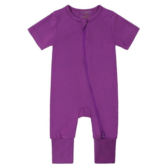 Sopiago Baby Romper Bamboo Rayon Short Sleeve Footless Pajamas 2 Way Zipper Summer Sleeper Toddler Jumpsuit Outfits Dark Purple,18-24 Months