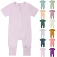 thumbnail image 1 of Sopiago Baby Romper Bamboo Rayon Short Sleeve Footless Pajamas 2 Way Zipper Summer Sleeper Toddler Jumpsuit Outfits Light Purple,18-24 Months, 1 of 7