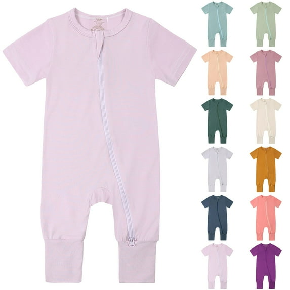 Sopiago Baby Romper Bamboo Rayon Short Sleeve Footless Pajamas 2 Way Zipper Summer Sleeper Toddler Jumpsuit Outfits Light Purple,18-24 Months