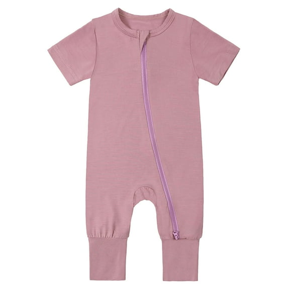 Sopiago Baby Romper Bamboo Rayon Short Sleeve Footless Pajamas 2 Way Zipper Summer Sleeper Toddler Jumpsuit Outfits Purple,12-18 Months