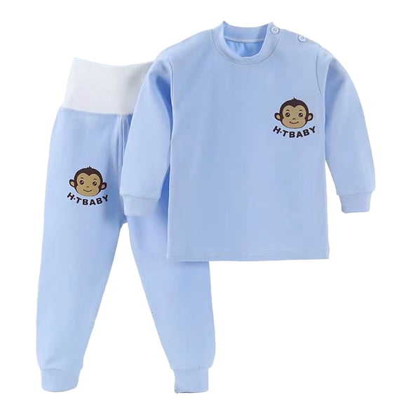 Sopiago Baby Sleeper 2 Piece Cartoon Printed Set Sleepwear Striped Clothes Pajamas for Girls Sky Blue,0-3 Months