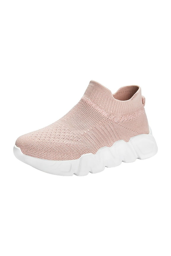 Big Boys Sneakers Fashion Comfort knit Slip-on Sock Shoes Lightweight Breathable Running Sneakers for Girls Pink,12(Little Kid/Big Kid)