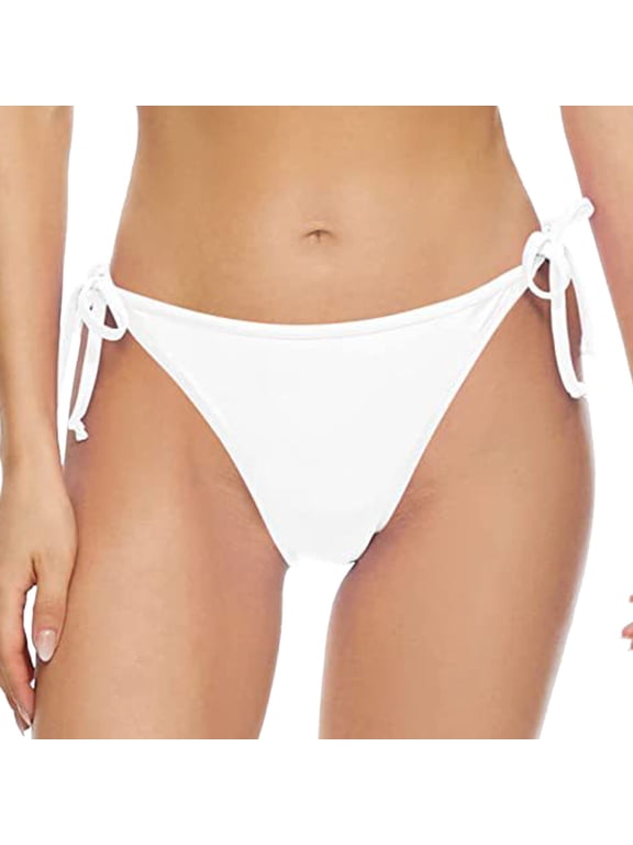 Bikini Bottoms for Women Full Coverage Swim Bottom Tie Sides Bathing Suit Bottom for Women White,S