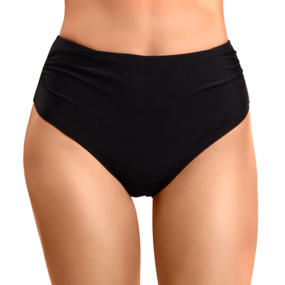 Sopiago Bikini Bottoms for Women High Waisted Full Ruched Swimsuit Bottoms Tummy Control Full Coverage Bathing Suit Bottoms for Women Black,L