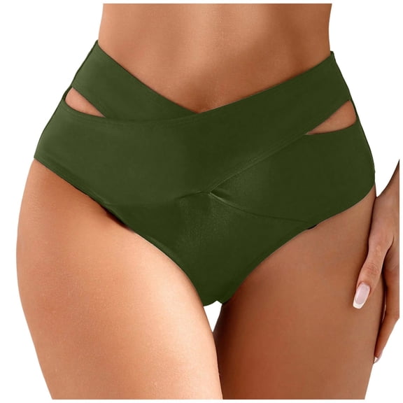 Sopiago Bikini Bottoms for Women Twist Front Cheeky Swimsuit Bottoms for Women Ruched Bathing Suit Bottoms Green,M