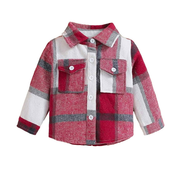 Sopiago Boy Girl Plaid Button Down Shirt Toddler Baby Boys Girls Long Sleeve Plaid Flannel Shirt Lapel Jacket Tops Casual Coat Outwear Red,5-6 Years