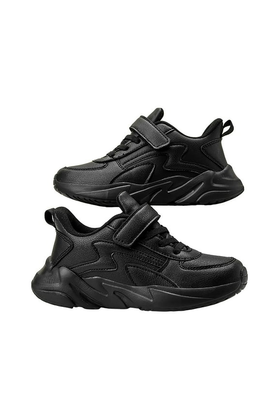 Boy Running Shoes Leather Walking Shoes Lightweight SoftSoled Sneakers Girls Black,2(Little Kid/Big Kid)