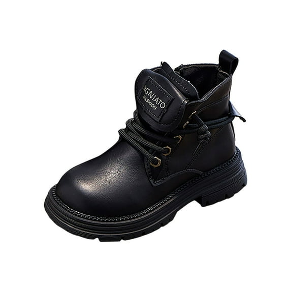 Sopiago Boy Toddler Boots Boys Girls Side Zipper Lace Up Work Boots Combat Toddler Ankle Boots Girl Black (Little Kid/Big Kid),12.5