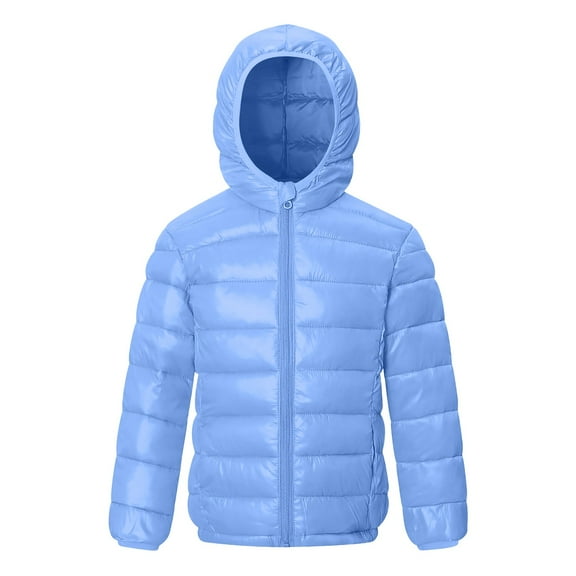 Sopiago Boy and Girls Waterproof Winter Coat Warm Lightweight Puffer Jackets Kids Hooded Outerwear 6-7 Years,Light Blue