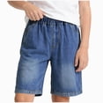 thumbnail image 1 of Sopiago Boy's Baggy Jeans Jorts Denim Shorts Casual High Waist Wide Leg Loose Bottoms Shorts Knee Length Boy Pants Blue,14-15 Years, 1 of 7