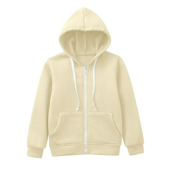 Sopiago Boys Girls Zip Up Hoodie Toddler Sweatshirt with Hood, Lightweight Solid Color Fall Winter Coat Outerwear Kids (Beige,7-8 Years)