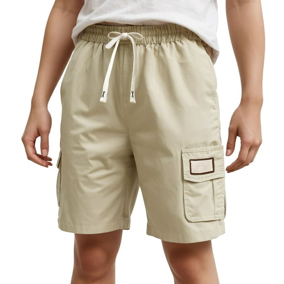 Sopiago Boys Lightweight Cargo Shorts Youth Drawstring Quick Dry Shorts for Boys Kids Hiking Short with Zipper Pockets (Khaki,11-12 Years)