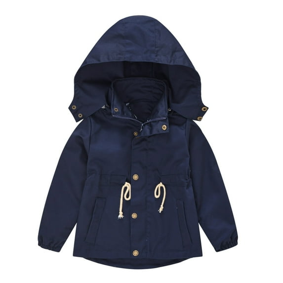 Sopiago Boys Rain Coat Casual Outerwear Kids Lightweight Zip Hooded Jacket Baby Cute Dust Coat Navy,9-10 Years