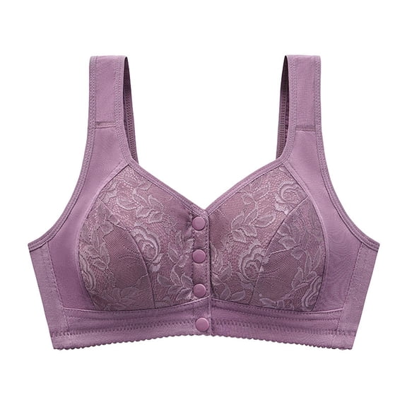 Sopiago Bra for Seniors Front Button Closure Bras Older Women No Underwire Comfort Front Closing Bras Women Purple,48