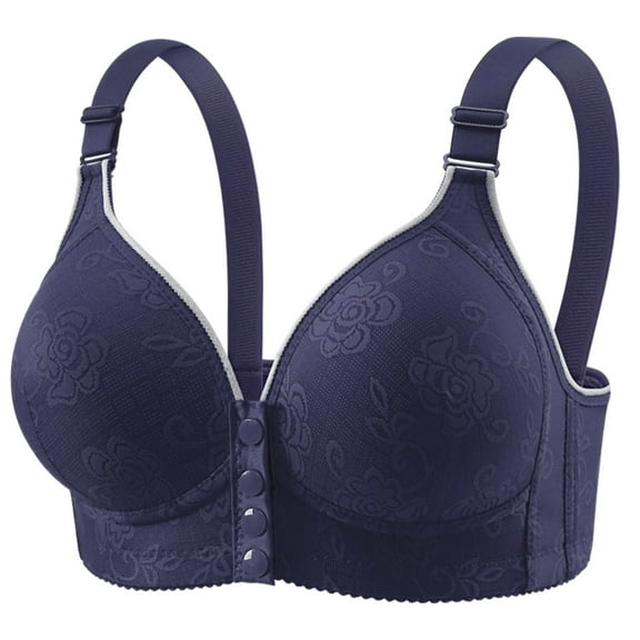 Sopiago Bras for Women, Front Snap Closure Padded Bra for Older Senior Women, No Underwire Comfortable Support Bras for Older Women Dark Blue,40