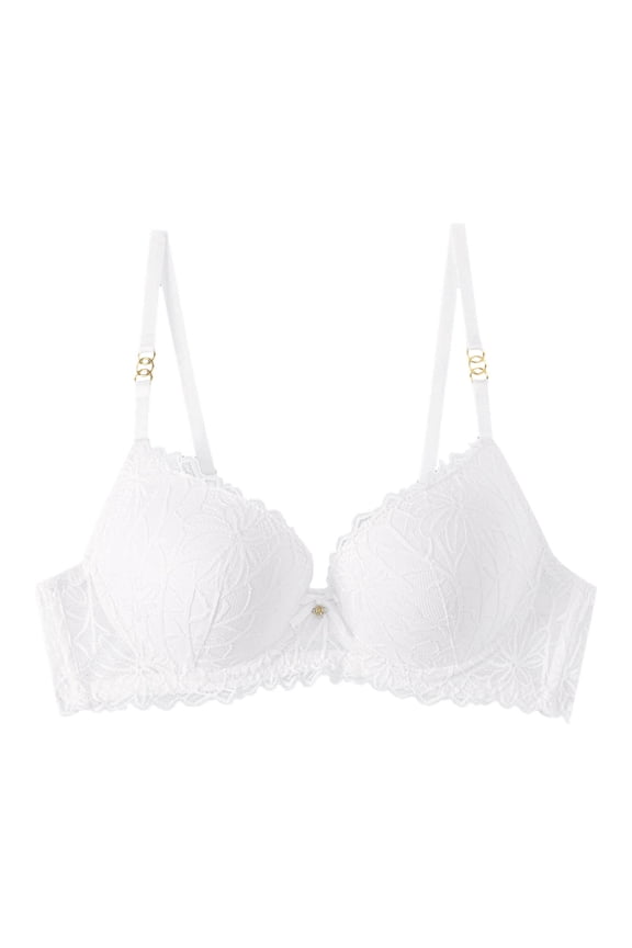 Bras for Women Wireless Sexy Lace Lingerie With Complementary And Soft Rubber Support Sagging Adjustable Bra White,L