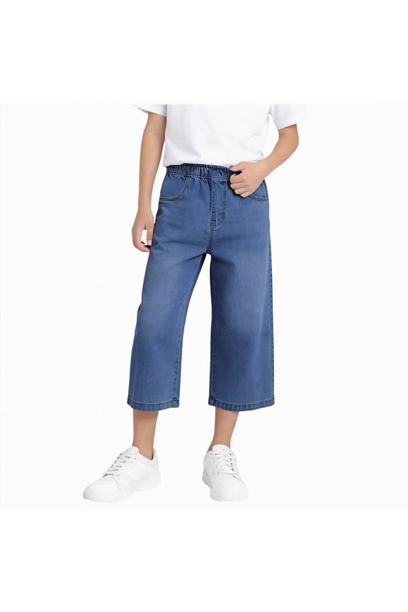 Capris Jeans for Boys High Waisted Trendy Pull On Elastic Waist Split Hem Skinny Stretchy Denim Capri Pants Blue,14-15 Years