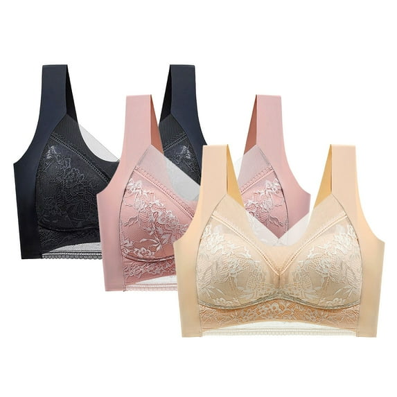 Sopiago Womens Lingerie Everyday Comfort Front Closure Posture Bra for Women Wireless Plus Size Non-Paded with Wide Strap Black,XXXXL