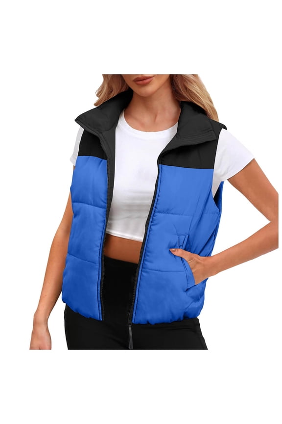 Cropped Puffer Vest Womens Lightweight Stand Collar Sleeveless Jackets Zip Up Clothes Fashion 2024 Blue,2XL