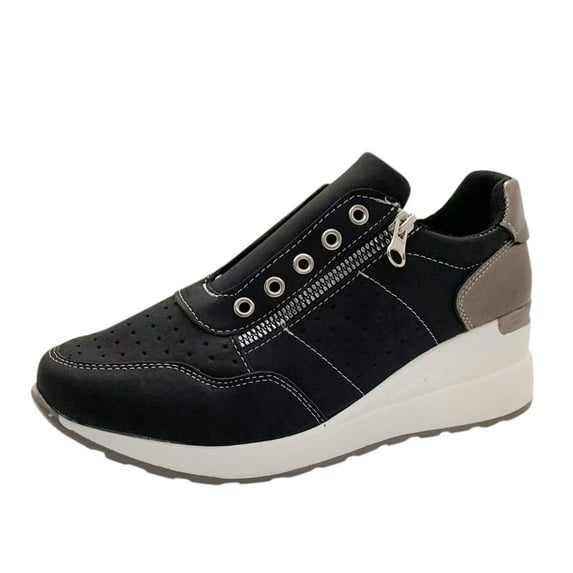 Sopiago Cute Shoes Women'S Lace-Up Sneakers Fashion Lightweight Leather Platform Sports Shoes Runing Walking Shoes Black,38