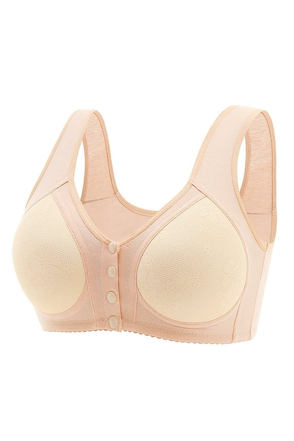 Daisy Bras for Older Women Front Closure Bras Push Up Bra No Underwire Plus Size Front Button Bra Beige,42