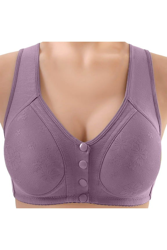 Daisy Bras for Older Women Front Closure Bras Push Up Bra No Underwire Plus Size Front Button Bra Purple,46