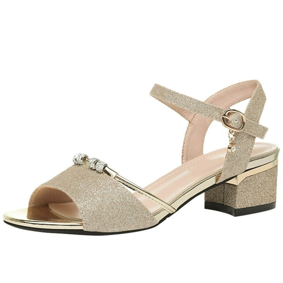 Sopiago Dress Shoes for Women Women's High Chunky Block Closed Toe Heels,Slip On Pointed Toe Work Dress Office Wedding Party Pumps Shoes Gold,8