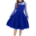 thumbnail image 1 of Sopiago Dresses for Girls Contrast Mesh Puff Long Sleeve High Waist A Line Short Dress with Pockets Blue,15-16 Years, 1 of 4
